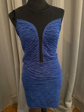 Timing Royal Blue Ruched Mini Dress with Black Mesh Panel